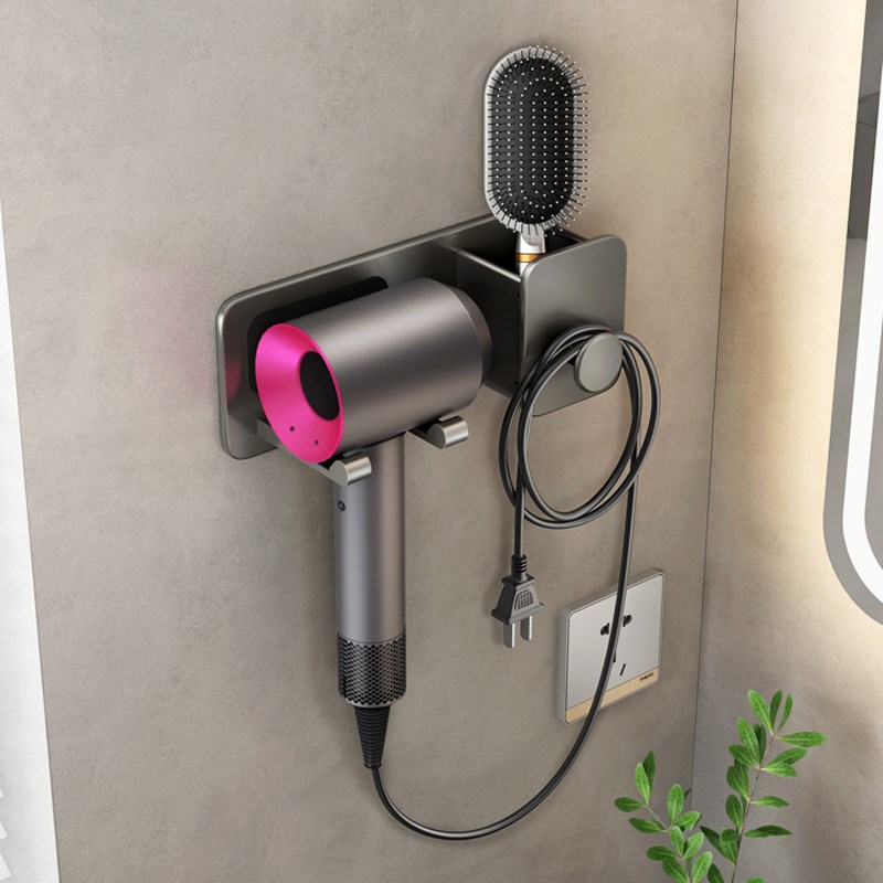 戴森吹风机支架置物免打孔卫生间浴室太空铝挂电吹风筒洗漱台架子