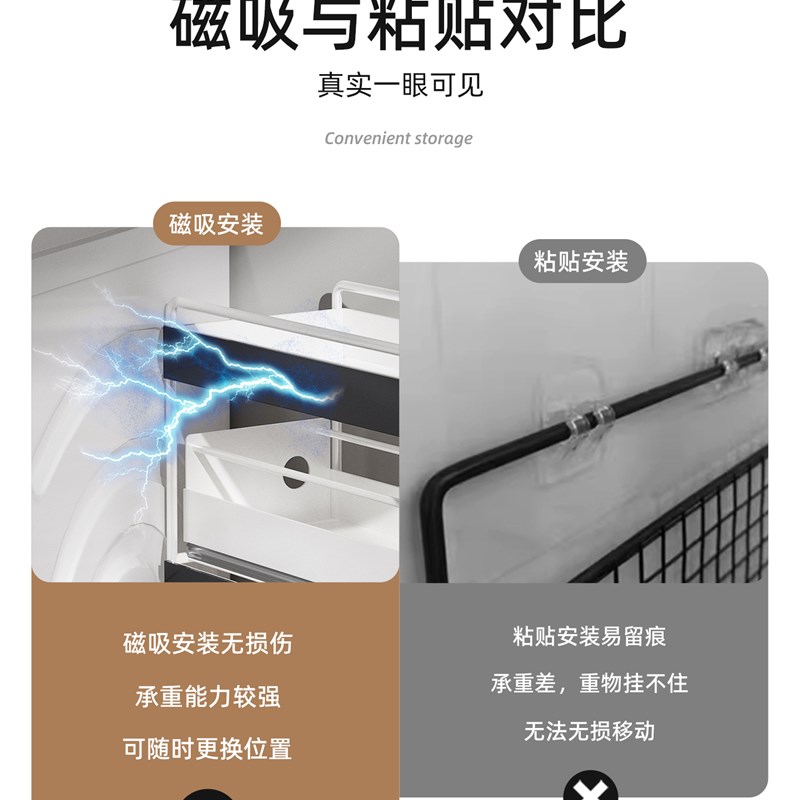 抽拉式洗衣机侧边磁吸夹缝置物架阳台洗衣液缝隙收纳架免打孔挂架