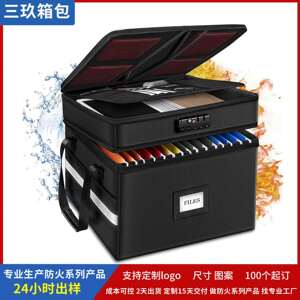 三玖防火双层箱档案盒护照收纳盒黑色防火收纳箱带海关锁无文件夹