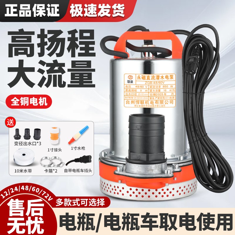 12v抽水泵72v电动车抽水泵48v60v电瓶车专用抽水泵农用直流潜水泵