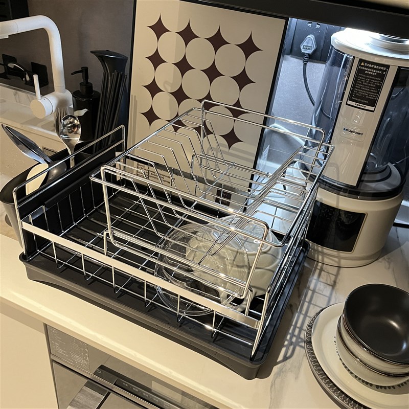 VIELE 轻奢包豪斯厨房不锈钢沥水篮中古银色碗架水杯双层置物架