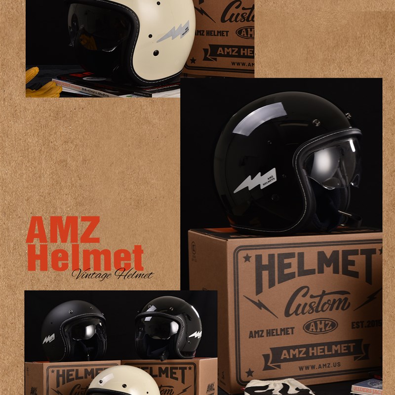 AMZ覆古头盔  巡航摩托车4分之3盔玻璃钢女式骑行电动车四季通用