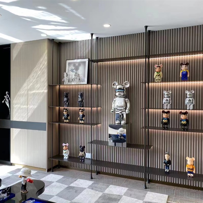 定制极简圆管铝板书架隔断展厅铝合金置物架落地式设计装饰展示架