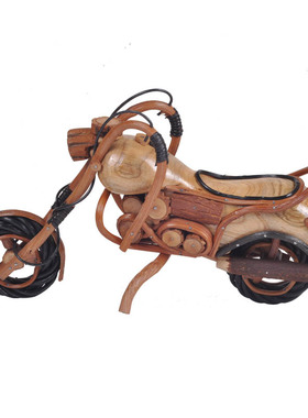 泰国藤编摩托车摆件实木哈雷机车东南亚手工艺品家居客厅桌面摆设