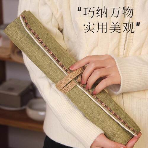 野里花间【松韵·素衣】粗麻布笔帘笔袋毛笔文房收纳袋便携随行袋