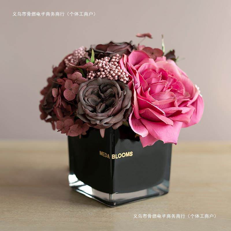 卧室床头柜花混合客厅装饰浴室花摆件玫瑰花盆栽假花