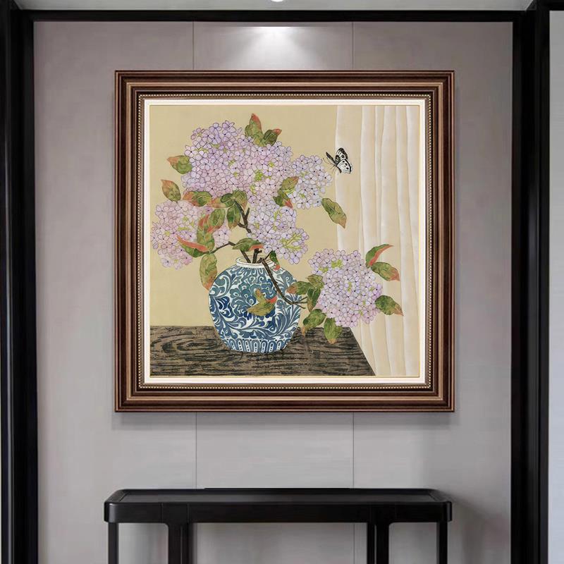 美式玄关柜装饰画丁香结纯手绘油画过道走廊餐厅挂画卧室床头画