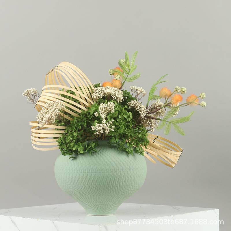现代新中式整体花艺插花摆件样板间酒店绿植假花卉轻奢家居装饰品