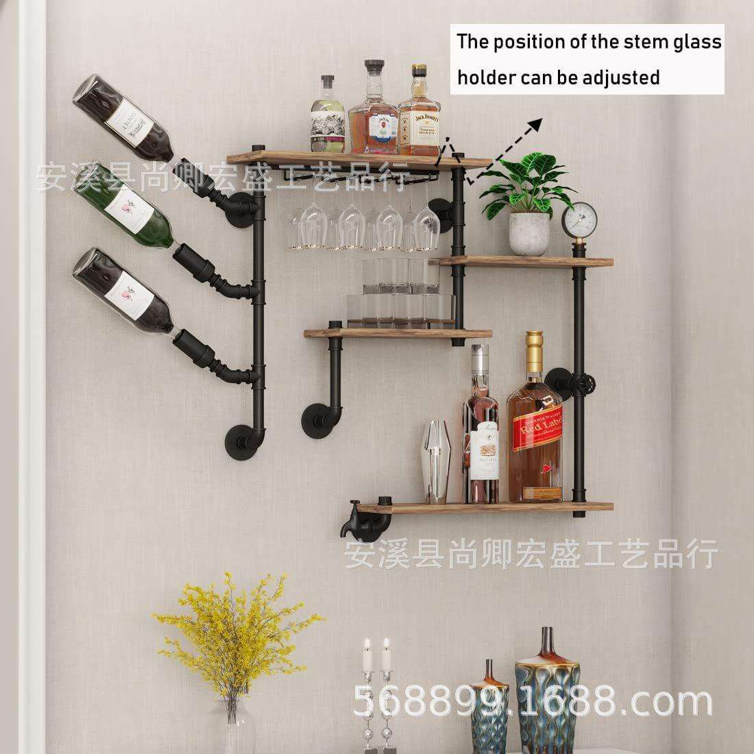 美式工业壁挂搁板管架4层酒架墙壁墙酒吧酒架客厅厨房装饰简约