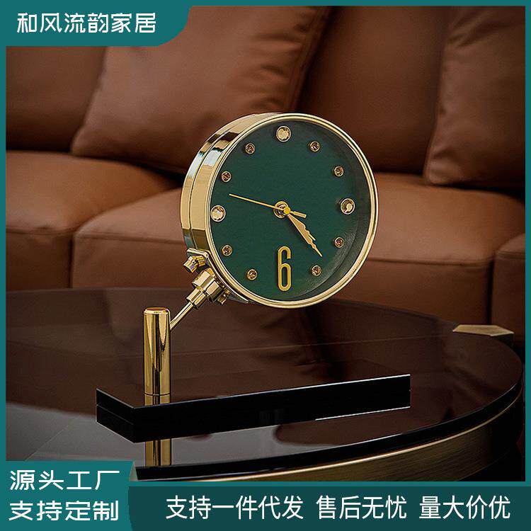 时尚轻奢金属座钟 现代简约桌面网红摆件创意时钟客厅静音座钟