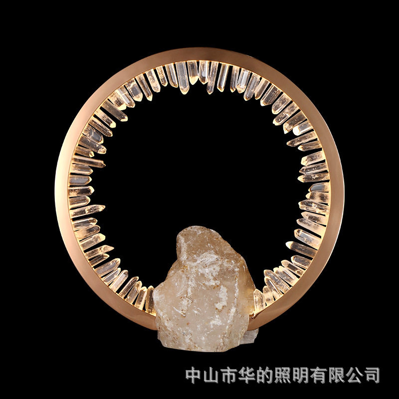天然水晶创意床头浮雕LED气氛圆形卧室书房水晶灯台灯高级感氛围