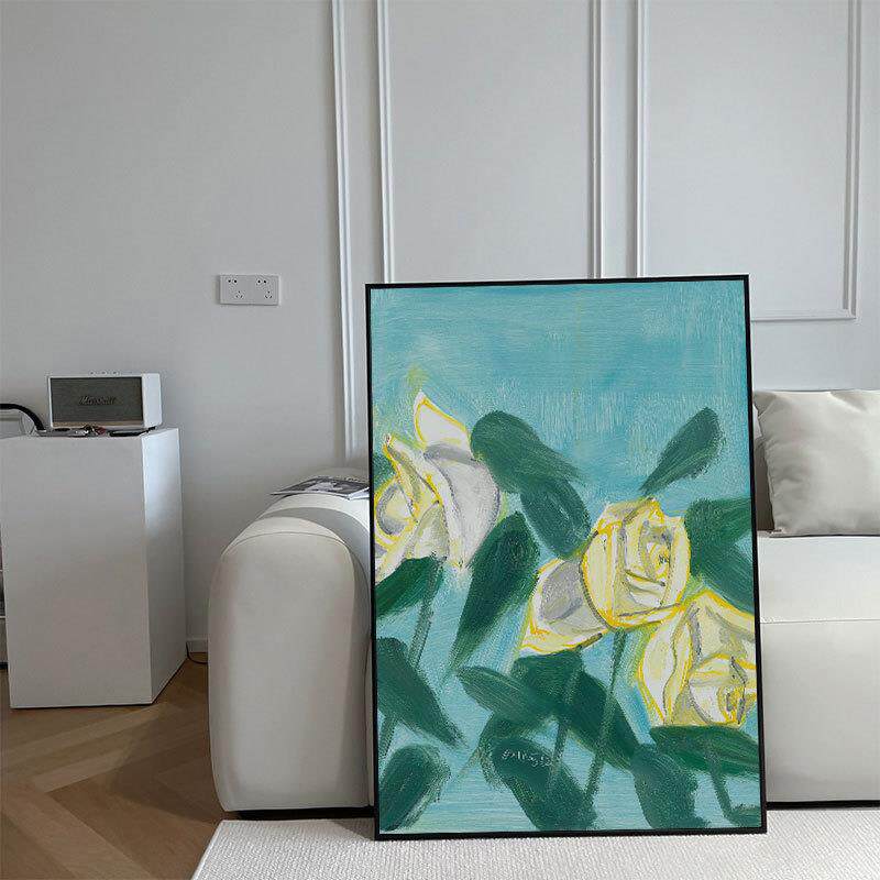 北欧古典手绘绿植鲜花装饰画创意小众意式轻奢挂画酒店样板房版画