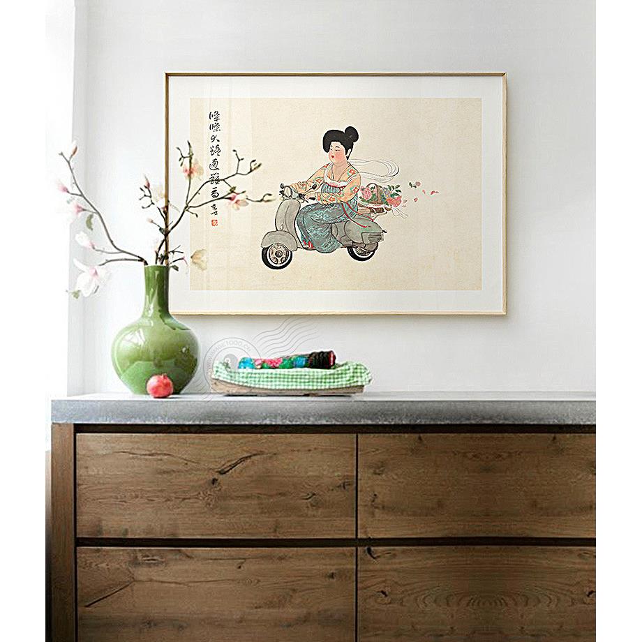 新中式水墨客厅装饰画书房茶室古风挂画章以仕女国画中式壁画