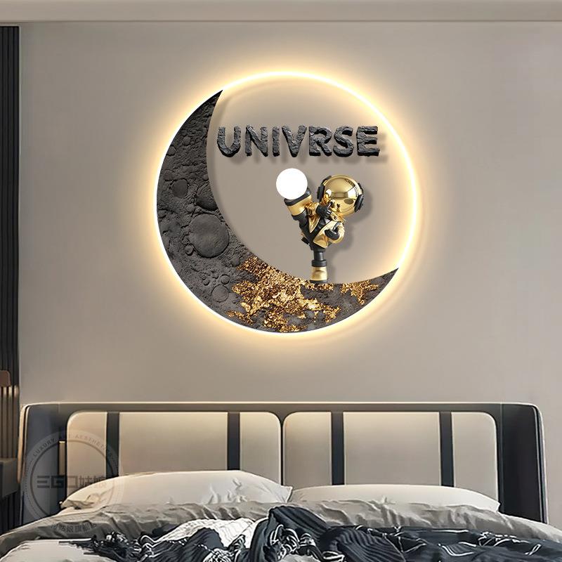 卡通太空人床头装饰画高级感儿童房男孩卧室灯画现代简约壁画挂画