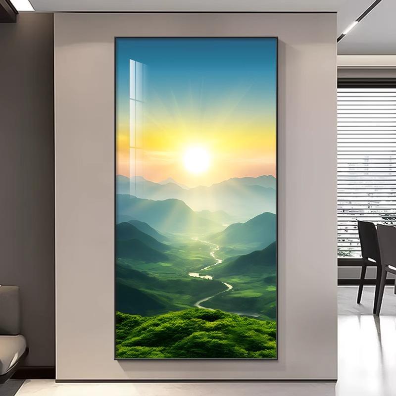日出东方玄关装饰画青山图入户迎门墙挂画现代简约山水风景墙壁画