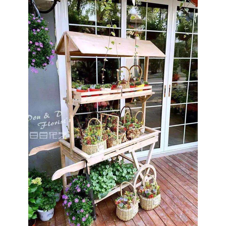 卖花推车花店超市实木大花架花车杂货架地摊展示摆摊广告招牌民宿