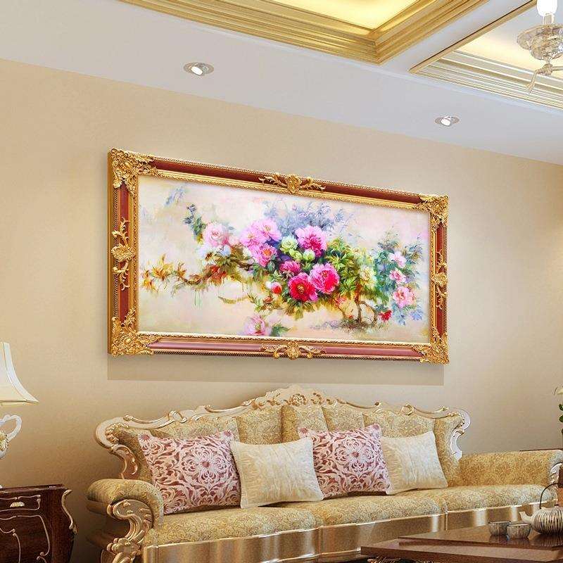 欧式客厅装饰画花卉牡丹花油画餐厅卧室静物别墅挂画高档简欧壁画