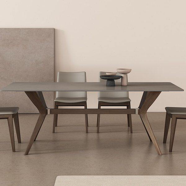 美木白色长方形 北进口桃胡蜡轻奢实木岩板餐桌灰色餐桌现代简约