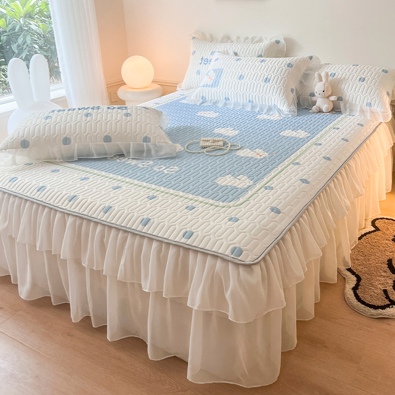 现货速发夏季公主风床裙款乳胶凉席三件H套席可机水洗床席空调软