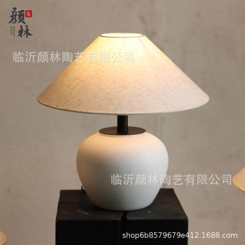 艺术台灯床头柜灯陶瓷灯陶罐灯中古风台灯白色桌面台灯装饰氛围灯
