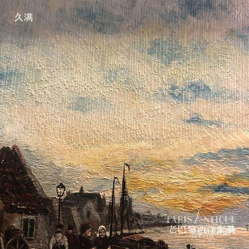 | 西洋古董油画 法国中古签名油画 港湾