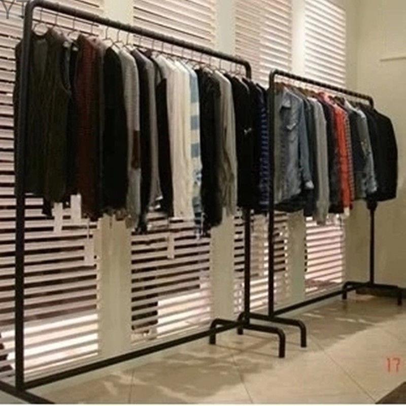 黑色衣架服装店专用展示架挂衣杆架子落地式家用货架阳台店陈列by