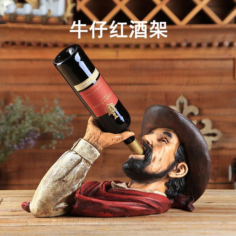 牛仔人头红酒架摆设餐厅酒吧酒庄酒窖复古工艺品装饰吧台摆件