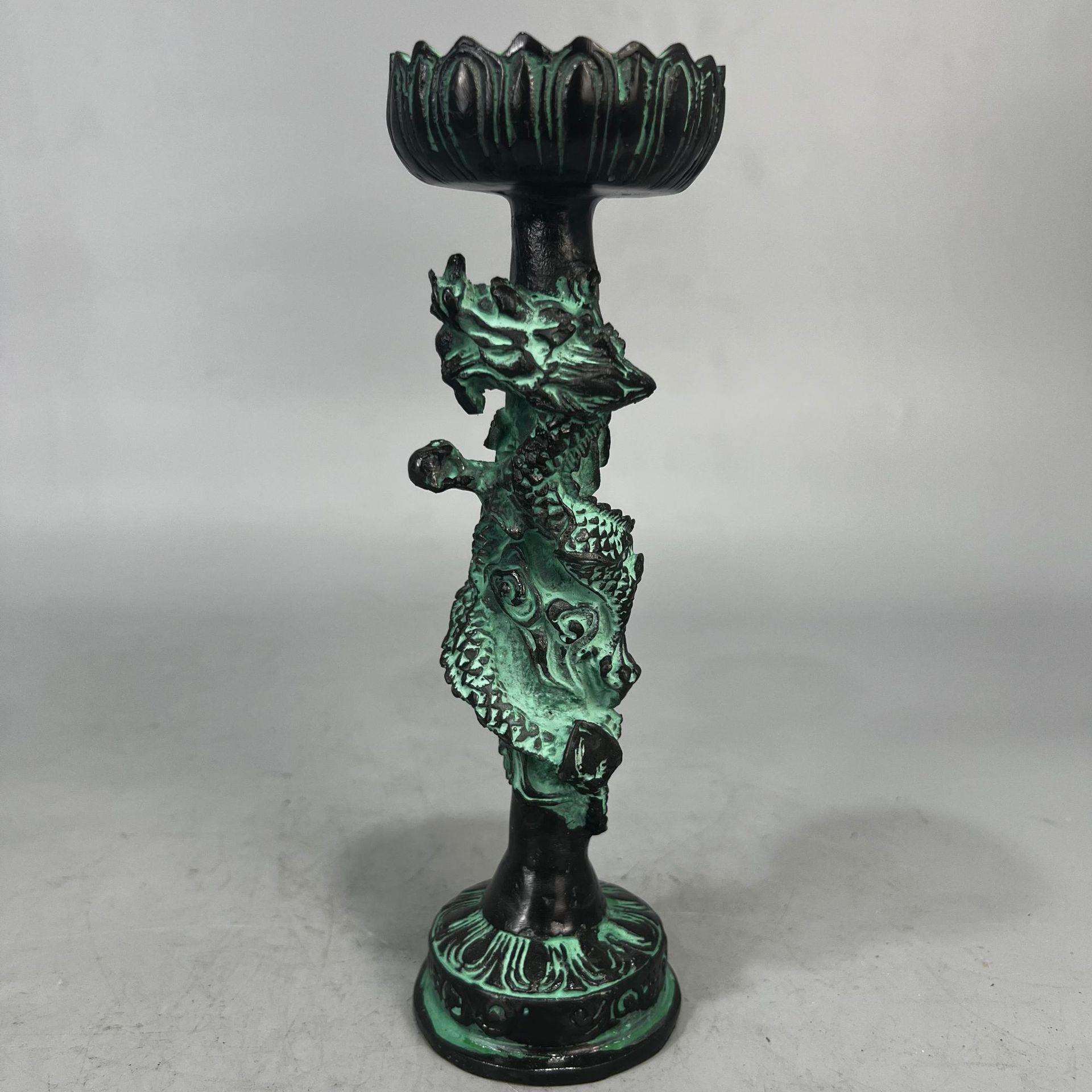 古玩做旧工艺品青铜器摆件仿古摆饰莲花灯双凤烛台一对