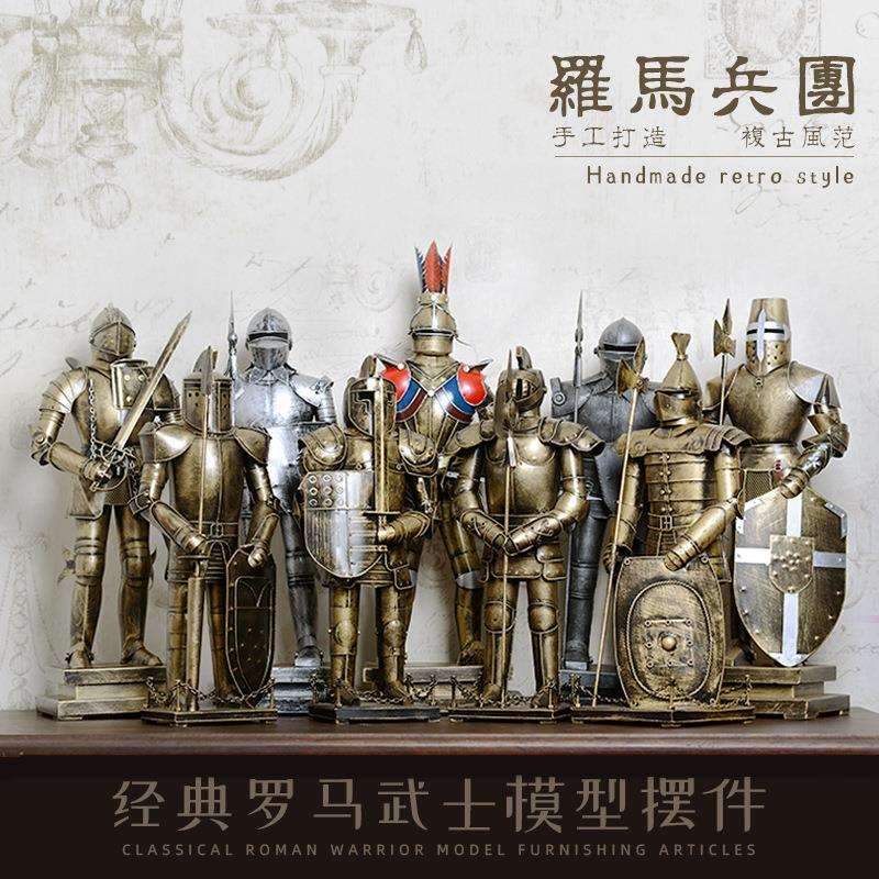 复古盔甲武士铁艺模型酒柜电视柜酒吧欧式骑士铠甲工艺品装饰摆件