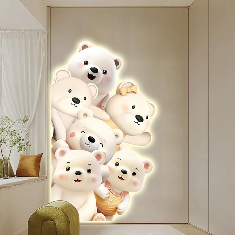 卡通玄关装饰画创意led造型灯画现代简约走廊过道挂画高级感墙画