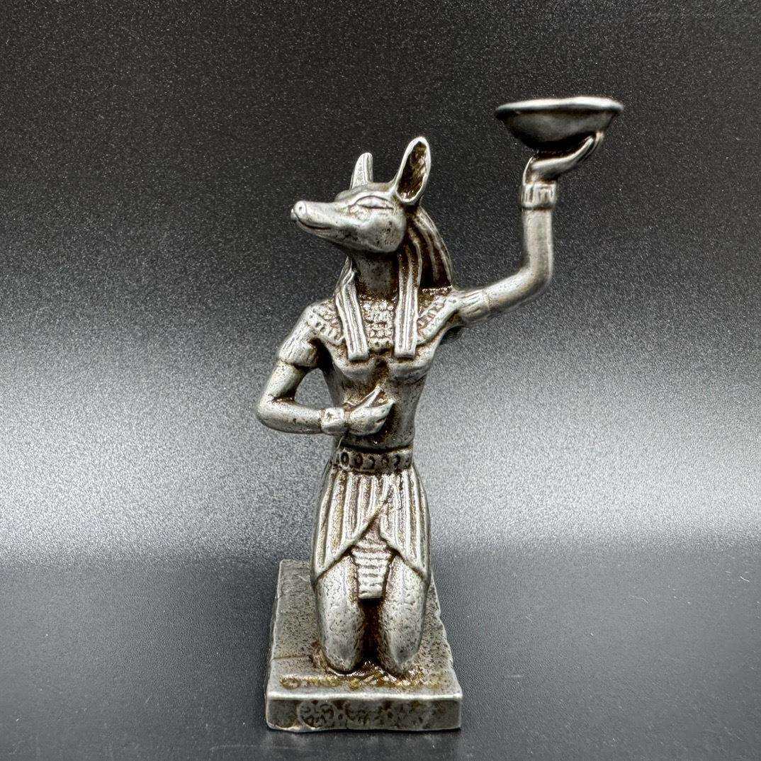 仿白铜天铁古埃及阿努比斯像摆件仿古文玩檀香托烛台工艺品