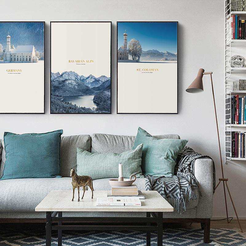 圣仕 现代简约风景壁画客厅装饰画建筑山水客厅挂画有框三联墙画