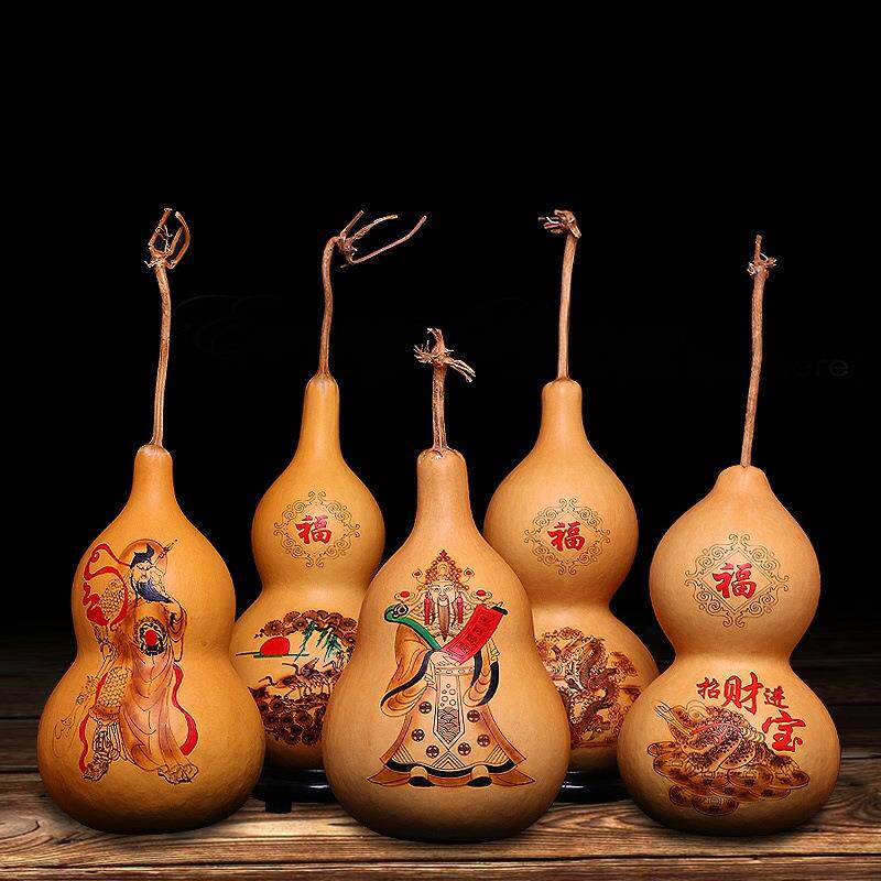 天然葫芦摆件特大烙画烫画家居玄关装饰客厅非遗工艺品大号带龙头