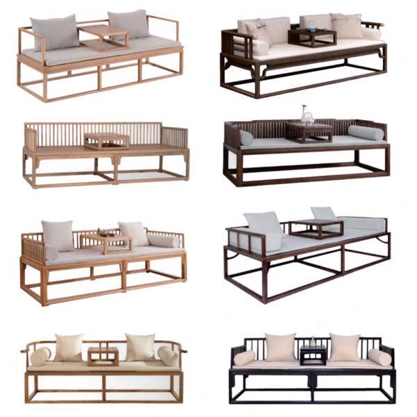 新中式实木罗汉床卡座沙发贵妃椅禅意民宿样板房别墅茶楼会所家具