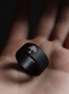 树木质潮酷原创戒指檀朋友男女手情侣礼物黑 纹理作 上觉指环磨砂