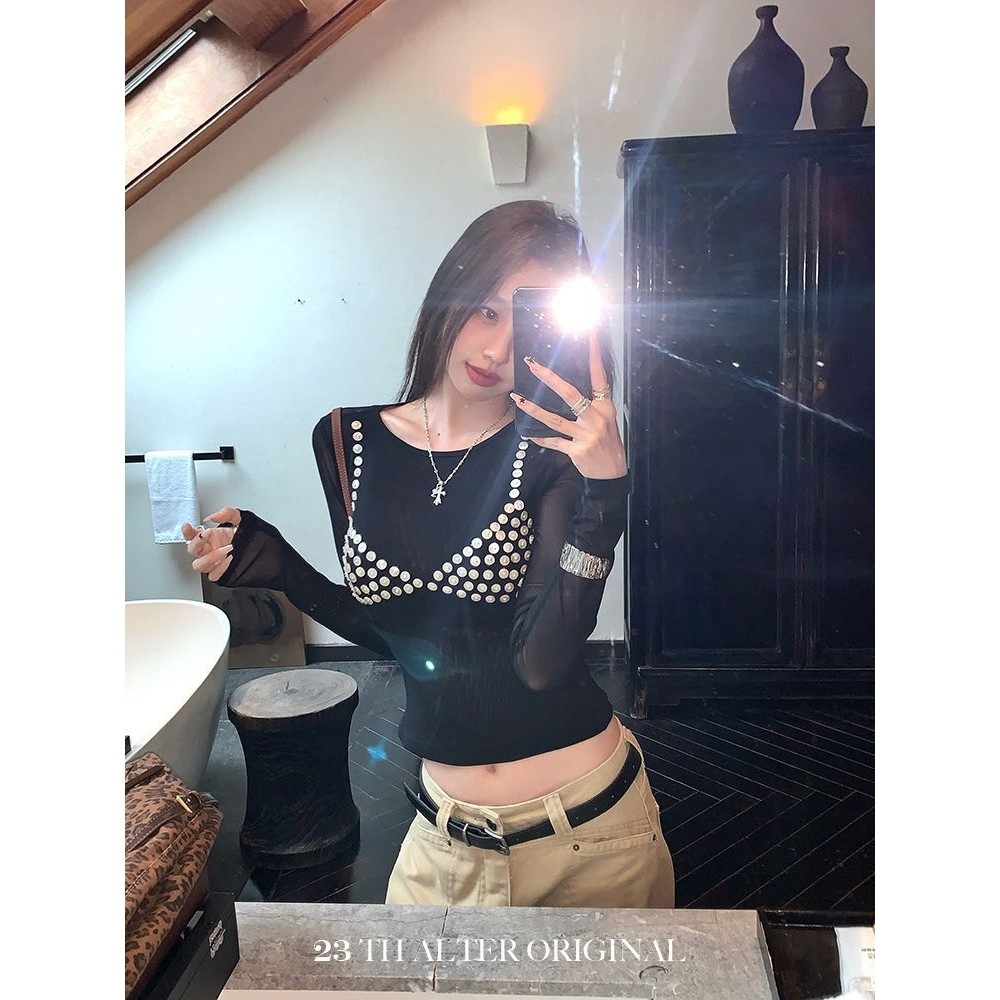 美式恤女秋季新款修身显个性扭结拼接设计感显时尚上衣