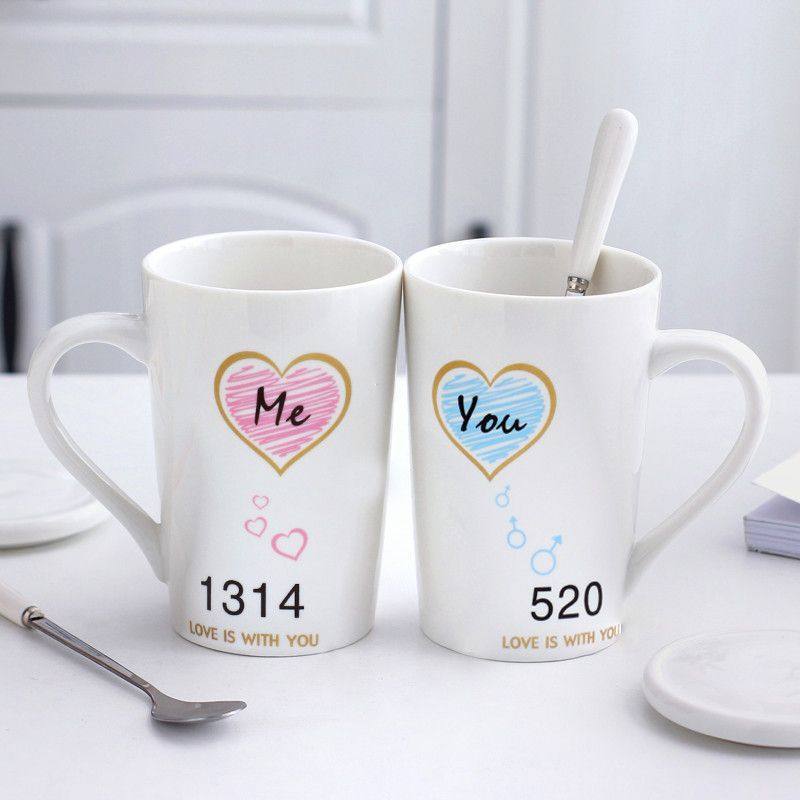 情侣杯子一对陶瓷杯带盖男女马克杯套装创意简约喝水咖啡家用