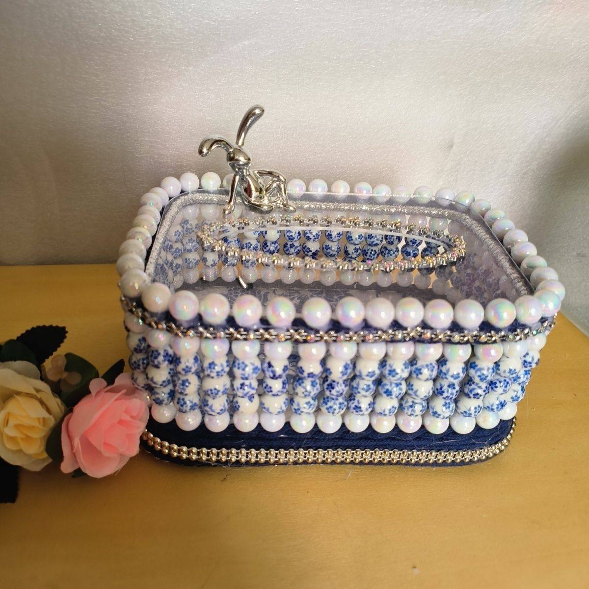 [成品]仿珍珠作品手工青花瓷珠纸巾收纳盒桌面diy,箱包皮具/热销女包/男包,手拿包,淘宝优惠券,粉丝福利购,淘宝优惠卷