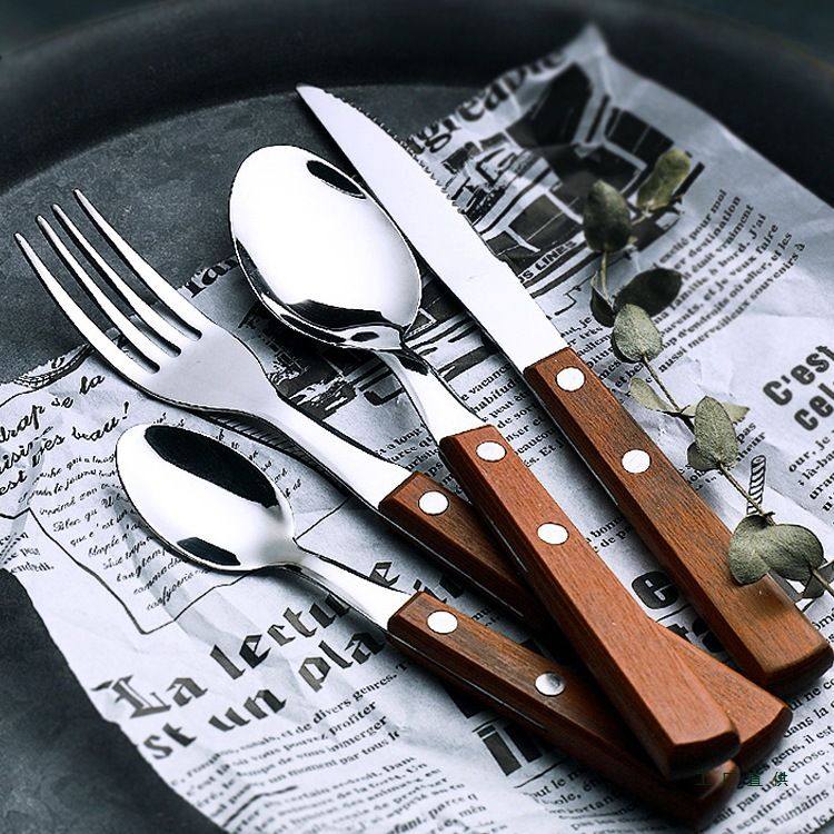 木柄刀叉勺304不锈钢西餐牛排刀叉套装家用铁板烧牛扒刀料理餐具,餐饮具,西餐餐叉,淘宝优惠券,粉丝福利购,淘宝优惠卷