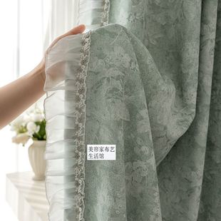 法式复古绿色雪尼尔客厅卧室窗帘2025新款遮光钉制唐顿庄园高级感