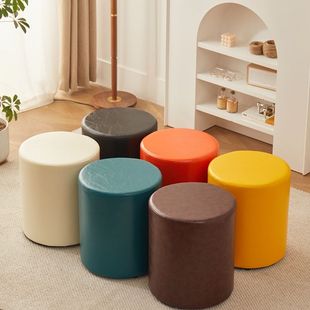 轻奢家用皮凳客厅茶几圆凳卧室梳妆凳皮墩试衣间换鞋凳沙发小凳子