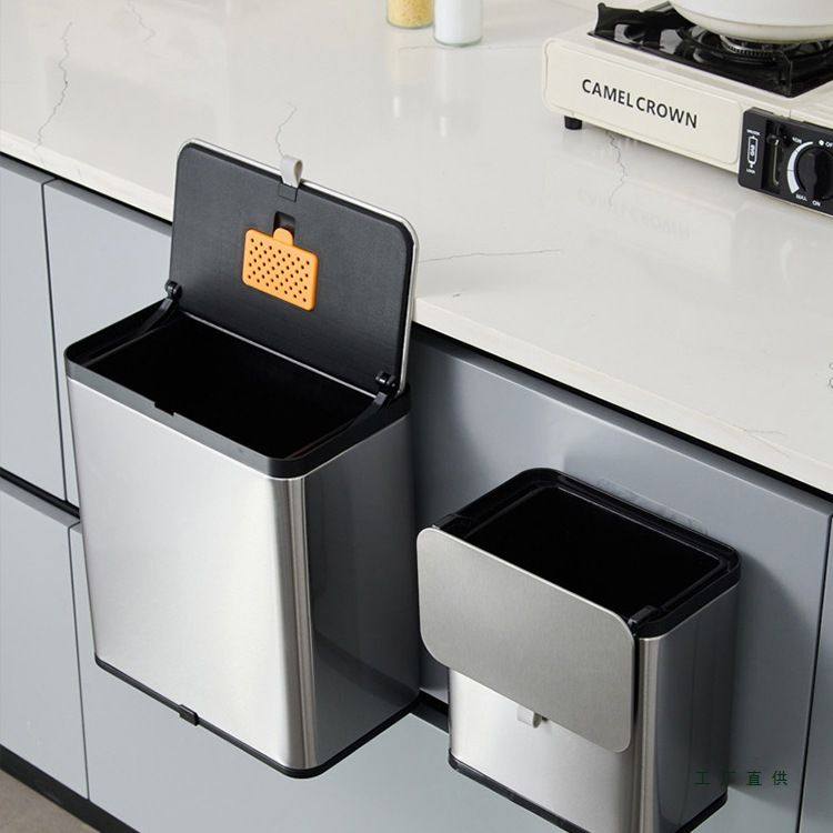厨房专用不锈钢垃圾桶可挂式免弯腰卫生间厕所壁挂式滑盖2025新款
