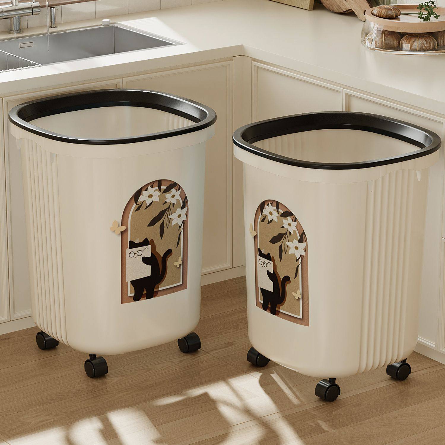 垃圾桶家用2025新款厨房专用免弯腰大号大容量高颜值带轮可移动