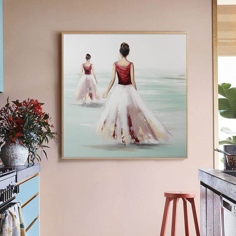 纯手绘人物背影油画沙发背景客厅卧室画玄关餐厅装饰画立体肌理