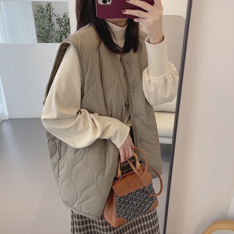棉背心女冬季2025新款V领保暖外穿外套中长款chic背心马甲外套女