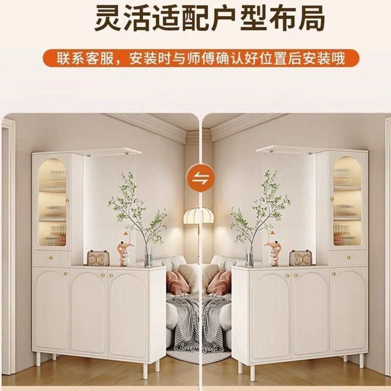 入户客厅高酒柜屏风一体长虹玻璃鞋柜奶油风现代玄关隔断柜玄关柜