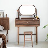 小户型轻奢黑胡桃木一体化卧室多功能全实木妆台现代简约柜梳妆台