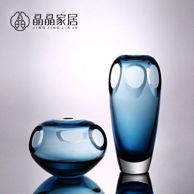 样板间插花轻奢加厚酒店切花瓶售楼处玻璃玄关割北欧蓝色创意异型