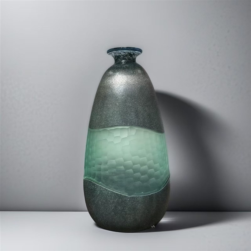 现代简约磨砂花瓶高级感琉璃装饰轻奢摆件刻T磨彩色玻璃花瓶