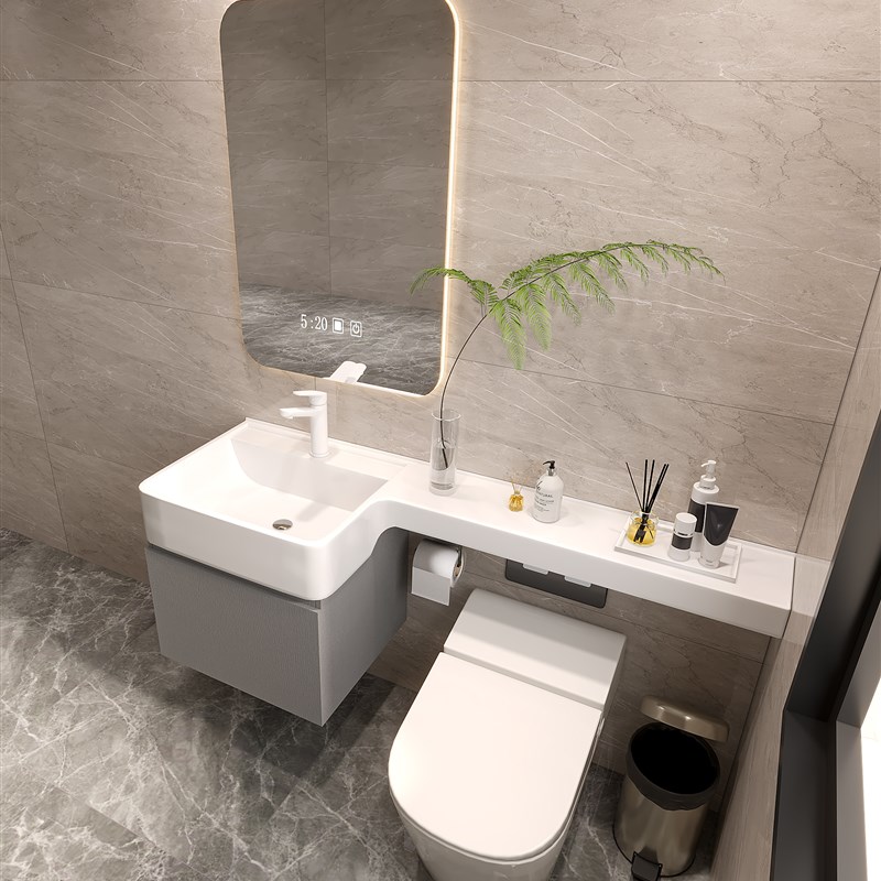 日式一体式小尺寸洗漱洗手u面盆带壁柜小户型挂墙式p型方盆浴室柜